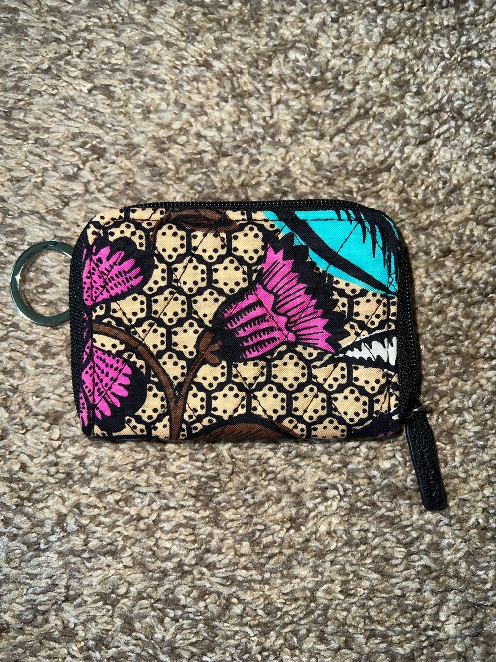 Vera Bradley Floral Zip Card Wallet - Pink, Teal & Brown